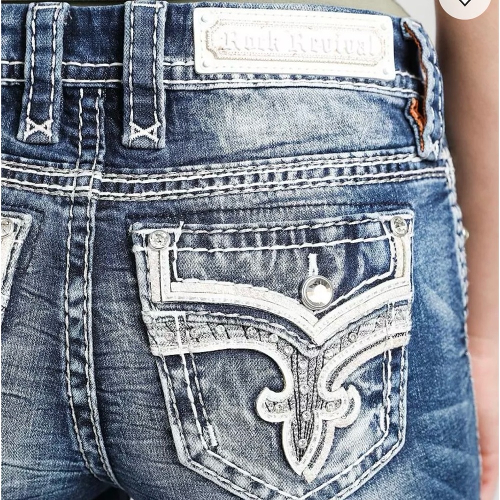 Rock Revival Barbra Mid-Rise Straight Blue Jeans with Distressed Details Size 29 - Picture 8 of 15